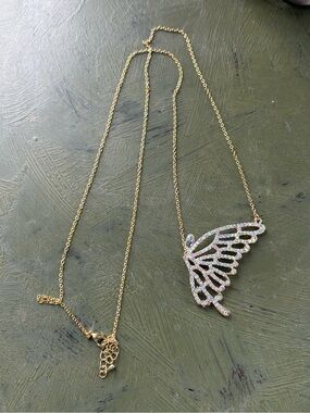 Delicate Gold Butterfly Wing Pendant Necklace - Sparkling Crystal Accent
